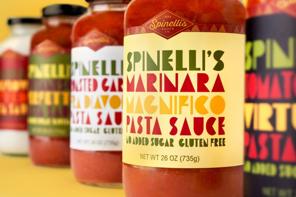 Spinelli's pasta sauce packaging designed by EBD.