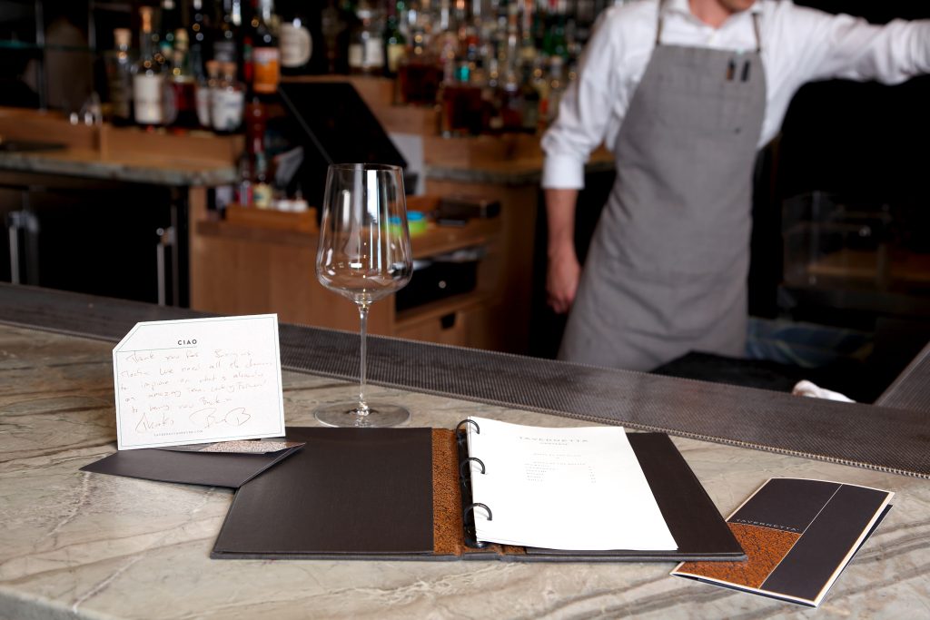 Tavernetta restaurant menu designed by EBD.