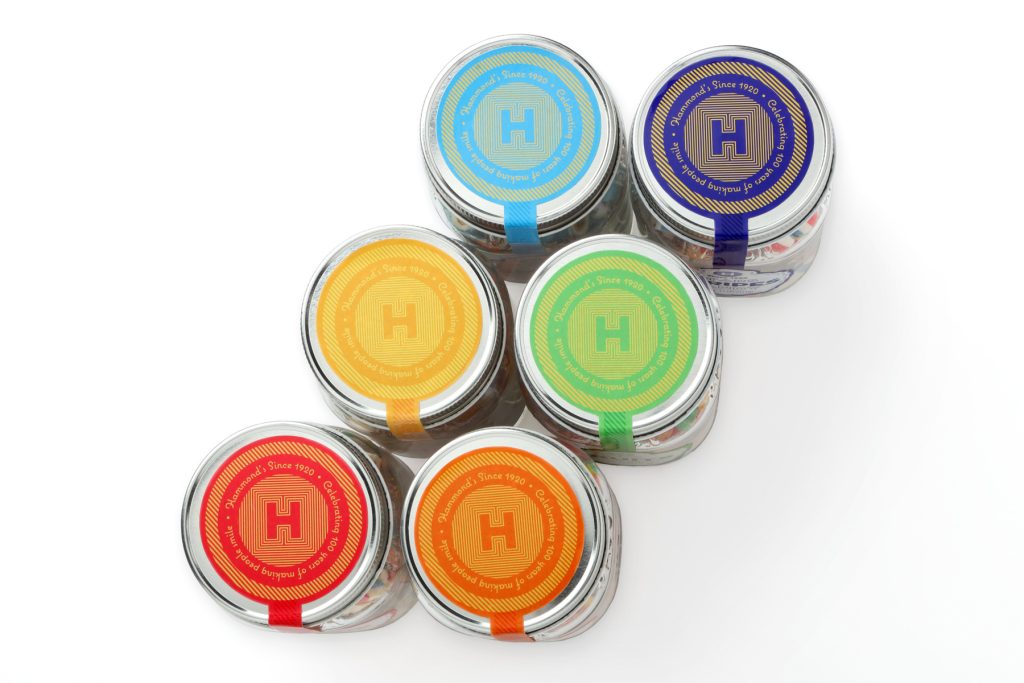 Hammond's Candies art candy jar lids designed by EBD.
