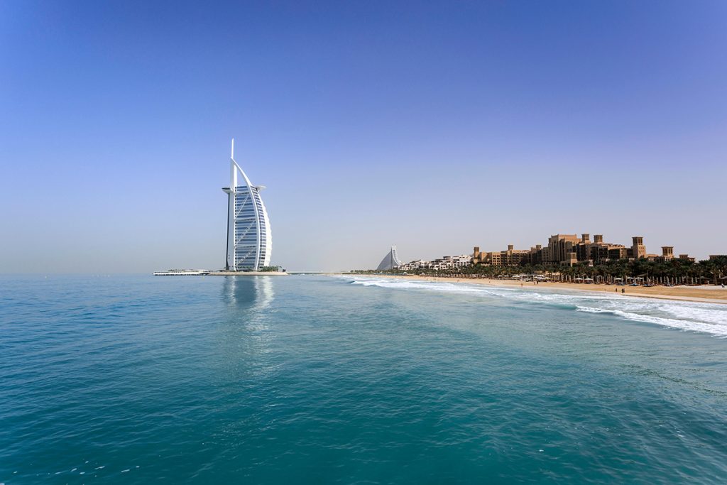 The iconic Burj Al Arab hotel in Dubai.